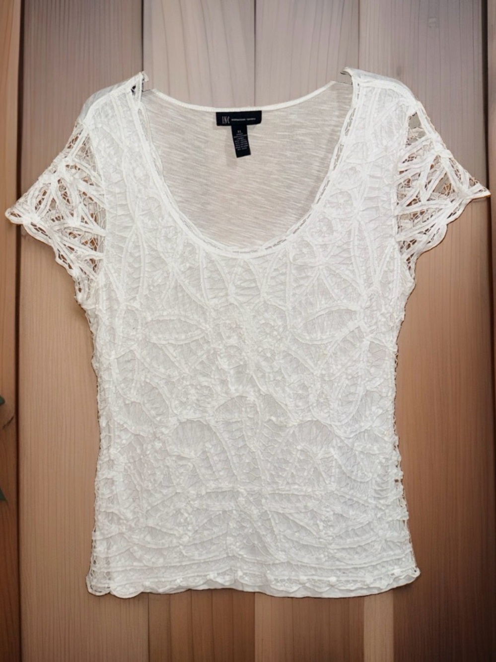 INC International Concepts White Crochet Scoop Neck Top-XL-GC